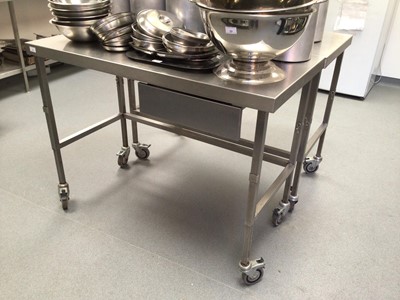 Lot 13 - A stainless steel freestanding preparation bench, with drawer,  on castors, 1200 mm