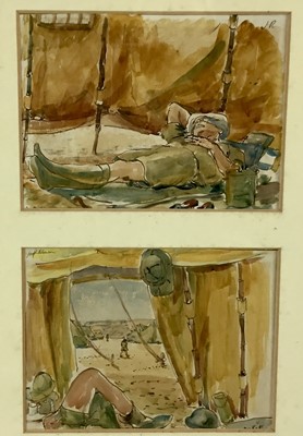 Lot 149 - Joseph Robinson (1910-86) two watercolours of a desert army camp, probably North Africa, dated 1941