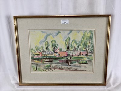 Lot 148 - Joseph Robinson (1910-1986) coloured pencil - The Fairground, signed and dated '48, 23cm x 35cm, in glazed gilt frame