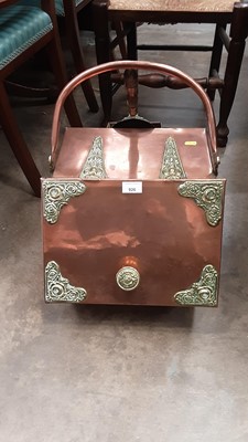 Lot 926 - Copper coal scuttle, brass jam pan, and a mirror