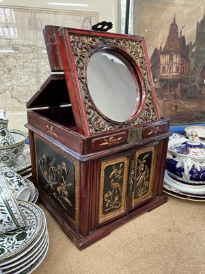 Lot 229 - Antique Chinese toiletry box with mirror and drawers