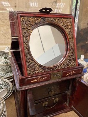 Lot 229 - Antique Chinese toiletry box with mirror and drawers