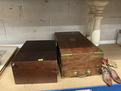 Lot 241 - Georgian mahogany and brass mounted writing box, Remi Martin writing box and sundries