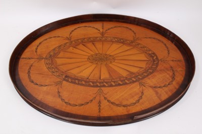 Lot 1020 - Fine large George III style satinwood and marquetry  inlaid oval tray