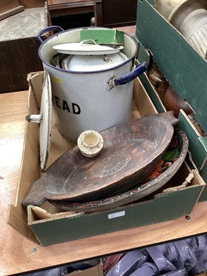 Lot 899 - Sundry items, including salt glazed stoneware, enamel ware, carved eagle wall bracket, ceramic jelly moulds, etc