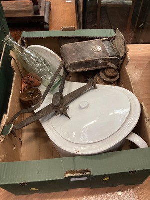 Lot 899 - Sundry items, including salt glazed stoneware, enamel ware, carved eagle wall bracket, ceramic jelly moulds, etc