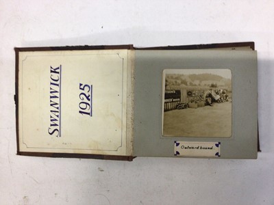 Lot 1425 - Vintage postcards and two old photograph albums. Postcards cards include real photographic 1928 Solent Queen with passengers, 1933 Bournemouth beach scenes