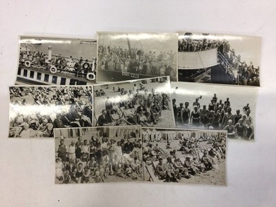 Lot 1425 - Vintage postcards and two old photograph albums. Postcards cards include real photographic 1928 Solent Queen with passengers, 1933 Bournemouth beach scenes