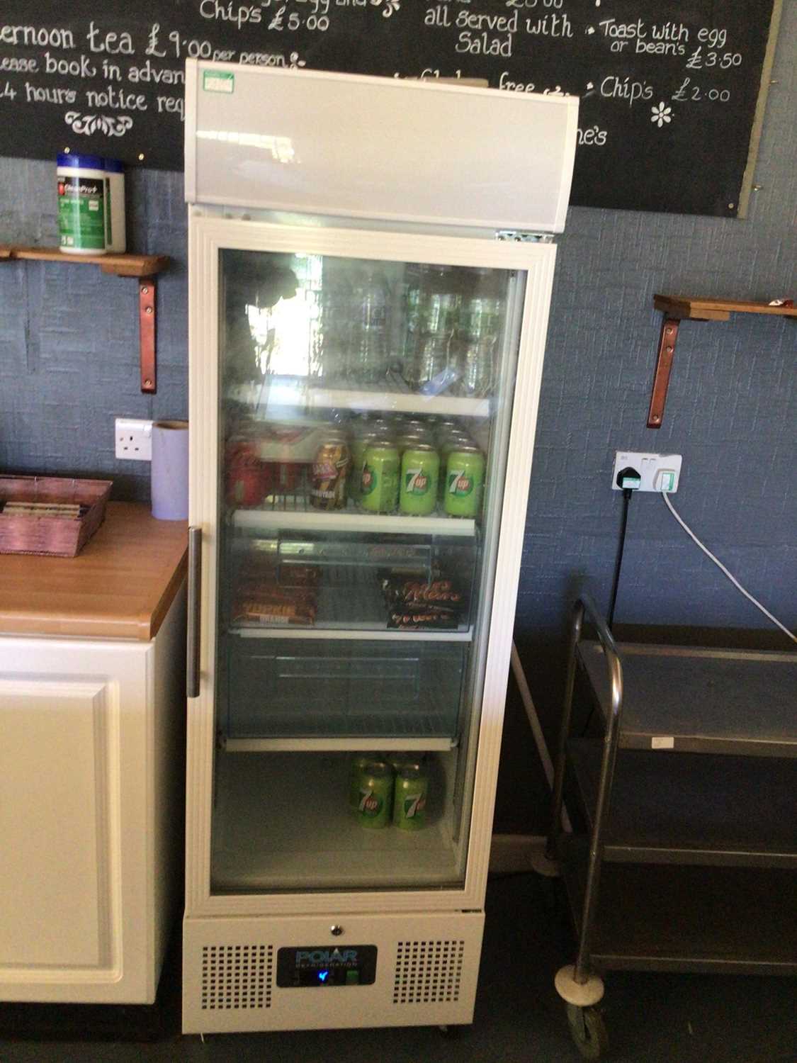 Lot 24 - A Polar upright refrigerator with glazed display panel, cable and plug