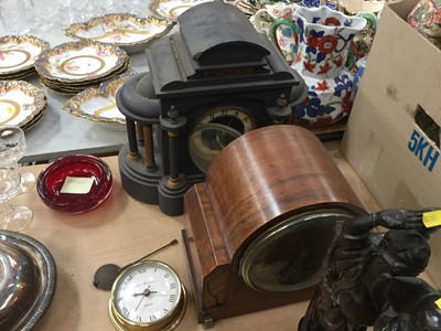 Lot 500 - Black slate mantel clock, 1930's mantel clock and one other clock (3)