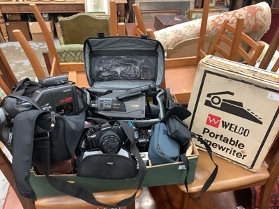 Lot 924 - Quantity of video cameras and accessories, and a typewriter