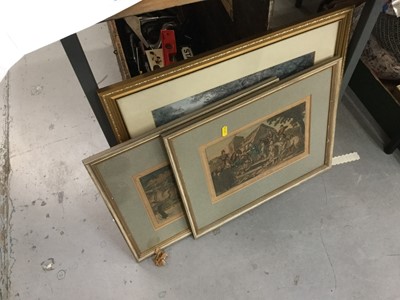 Lot 504 - 19th century Continental oil on canvas in gilt frame, together with a pair of engravings