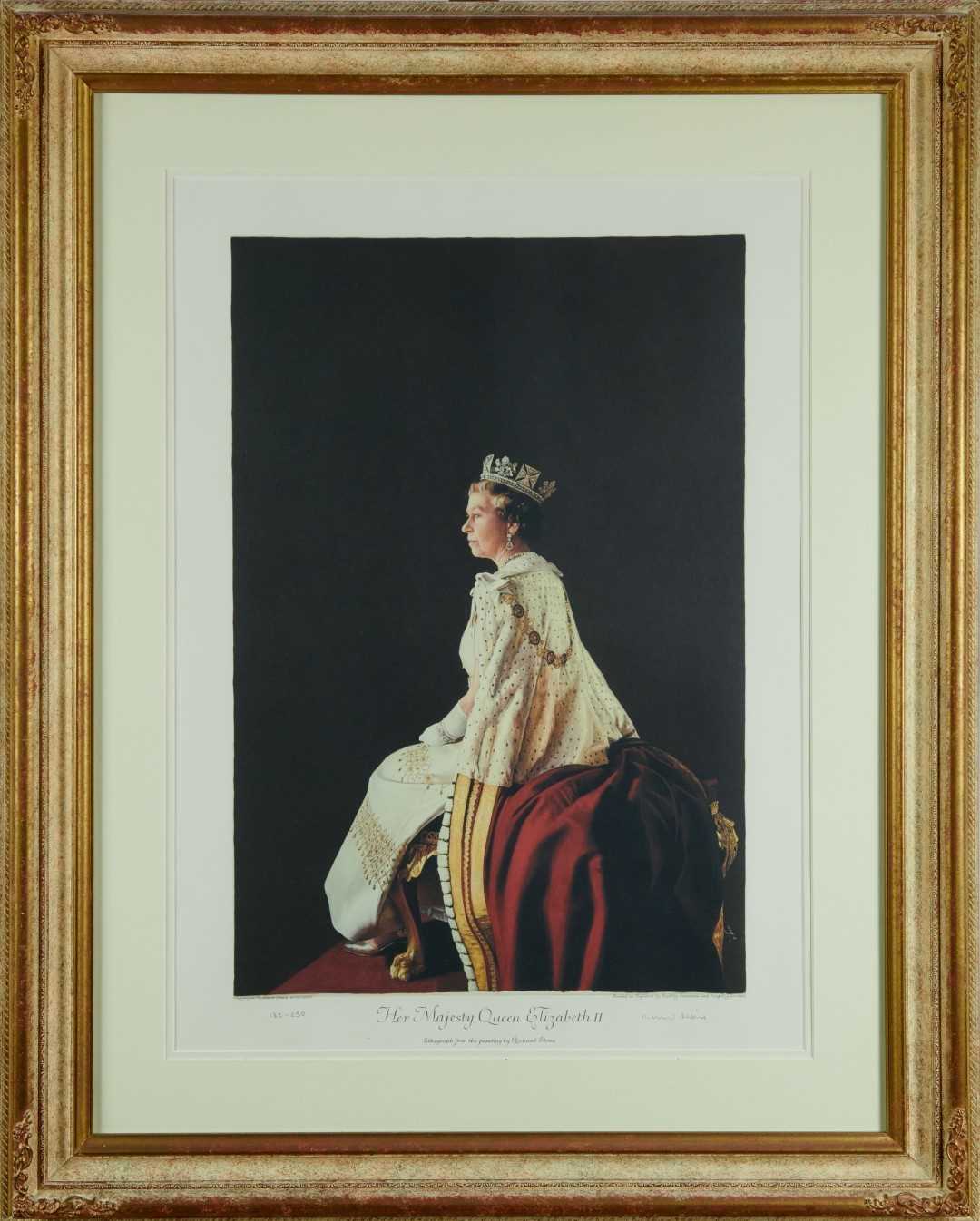 Lot 128 - Richard Stone (b. 1951), signed limited editon lithograph - Portrait of HM Queen Elizabeth II, signed by the artist in pencil and numbered 183/250