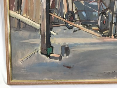 Lot 117 - Douglas Pittuck (1911-1993), oil on board, Workshop interior, signed, 62 x 50cm, framed