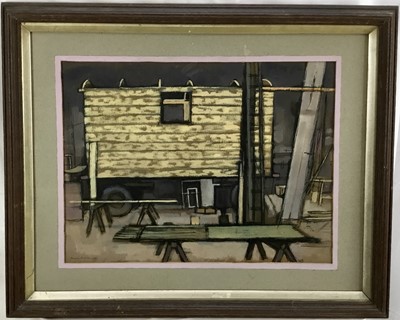 Lot 96 - Douglas Pittuck (1911-1993), mixed media on paper, Workshop interior, signed and dated 1956, 36 x 49cm, glazed frame