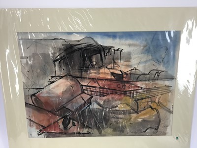 Lot 101 - Douglas Pittuck (1911-1993), watercolour - Breakdown Yard, with studio stamp, 32 x 49cm, card mount, together with six further works on paper
