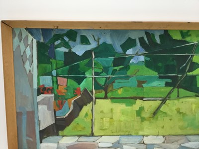 Lot 105 - Douglas Pittuck (1911-1993), oil on board, abstracted garden scene