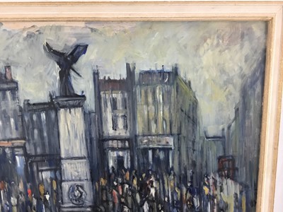 Lot 106 - Douglas Pittuck (1911-1993), oil on board, town square, signed and dated 1993, 54cm x 71cm, framed