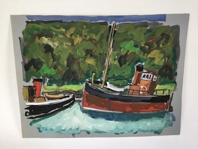 Lot 81 - *John Hanbury Pawle (1915-2010) gouache works on paper - some signed, to include landscapes of 'The Tua' river, Portugal, and 'Le Fournil Restaurant, Mougins', all approx 53cm x 43cm, unframed