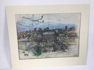 Lot 103 - Douglas Pittuck (1911-1993) mixed media on paper, Industrial landscape, signed and dated '61, 30 x 50cm, mounted, together with further works on paper similarly presented
