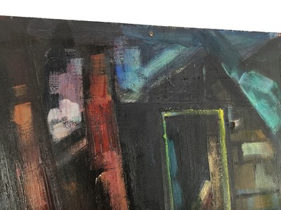 Lot 111 - Douglas Pittuck (1911-1993) oil on canvas, abstract - 'Independence of a former Soviet Country, signed and dated 1990, titled to exhibition label verso, 77 x 100cm, framed, together with a large oi...