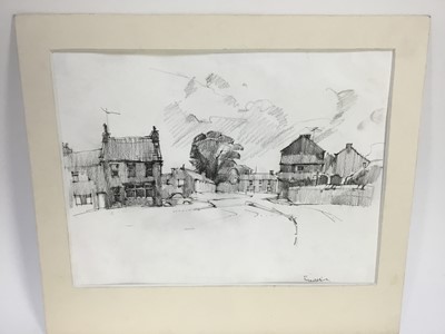 Lot 114 - Douglas Pittuck (1911-1993) pencil on paper, Victoria Road, Barnard Castle, signed and titled, 33 x 55cm, mounted, together with further seven works on paper similarly presented