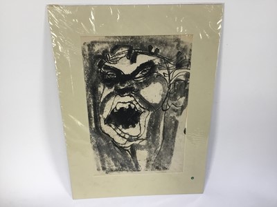 Lot 116 - Douglas Pittuck (1911-1993) mixed media on paper, Alien figure, with studio stamp, 23 x 23cm, mounted, together with further six works on paper similarly presented