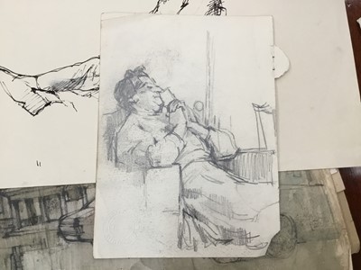 Lot 1333 - Douglas Pittuck (1911-1993) large collection of works on paper, various mediums and subjects to include portraits, interiors and others, approximately 140