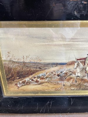 Lot 180 - English School, 19th century, pair of watercolours - The Meet and The Death, 15.5cm x 27cm, in glazed ebonised frames
