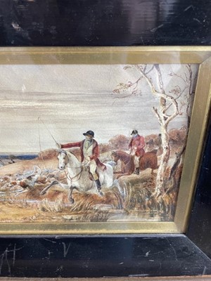 Lot 180 - English School, 19th century, pair of watercolours - The Meet and The Death, 15.5cm x 27cm, in glazed ebonised frames