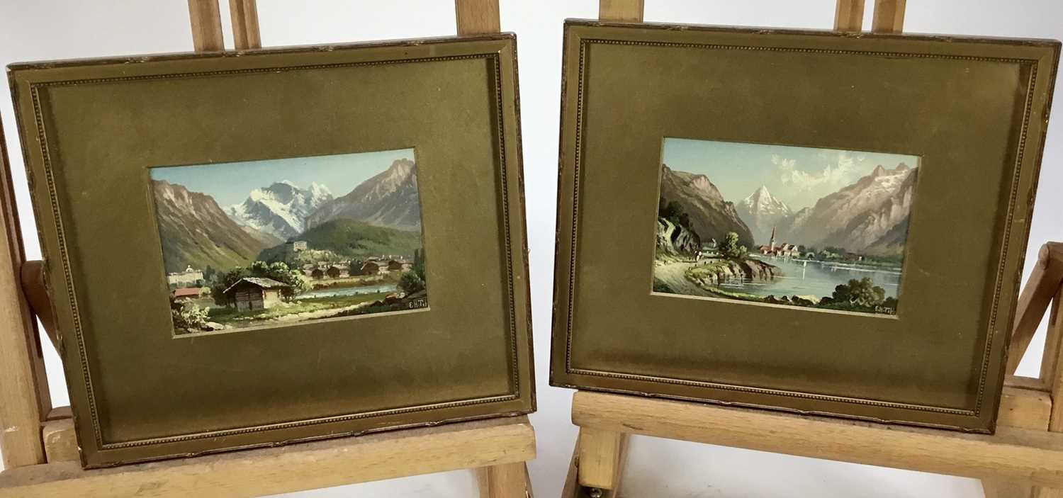 Lot 92 - Pair of Alpine oil on board studies in the manner of Sattler (indistinctly signed)