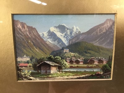 Lot 92 - Pair of Alpine oil on board studies in the manner of Sattler (indistinctly signed)