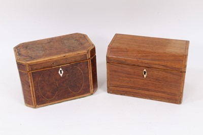 Lot 968 - Georgian burr yew tea caddy together with another Georgian tea caddy