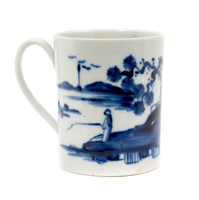 Lot 212 - A Longton Hall blue and white coffee can, circa 1760, painted with a fisherman on an Oriental island, 6.25cm high
