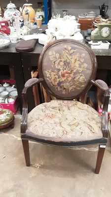 Lot 1113 - French style open elbow chair with tapestry seat and back