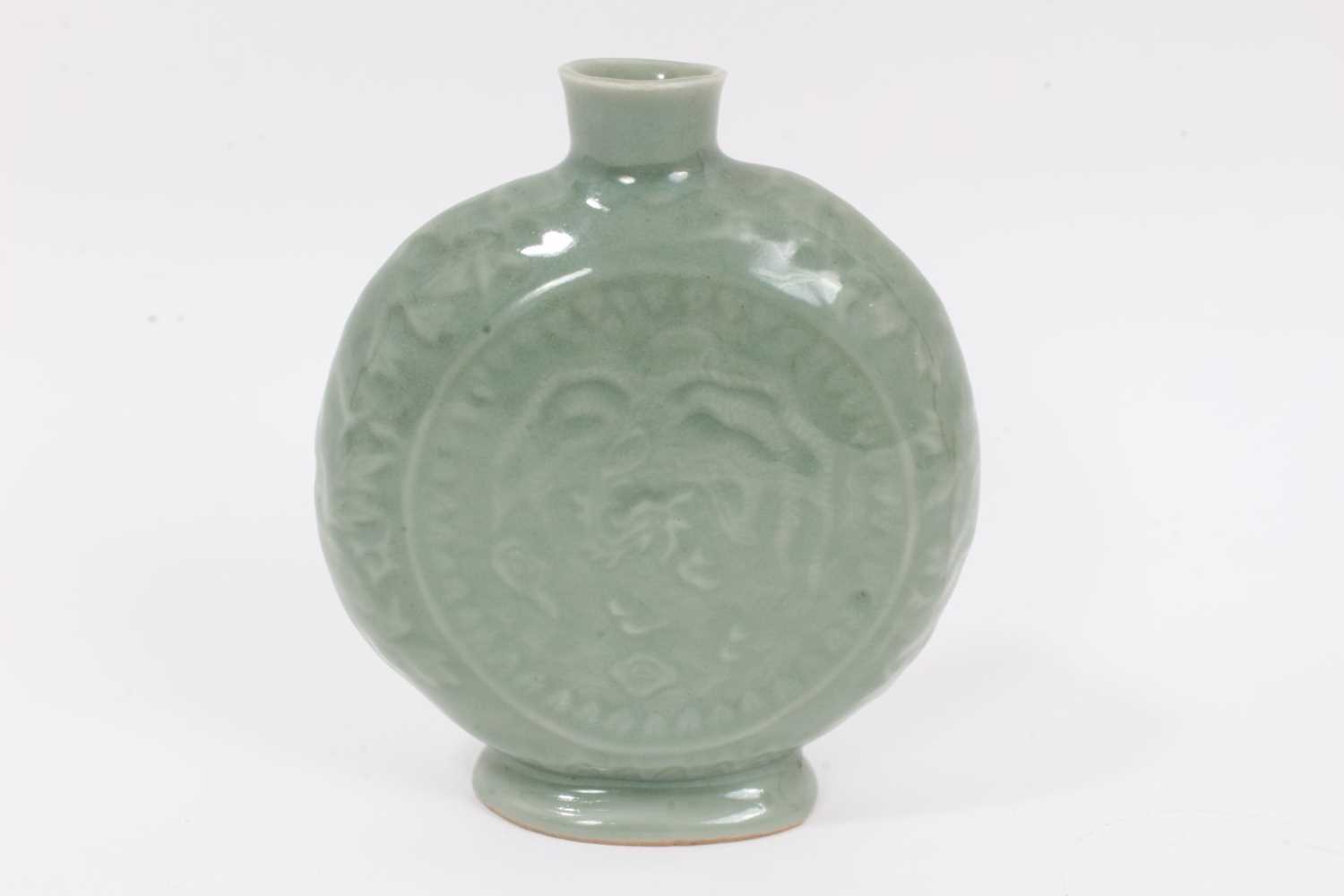 Lot 38 - A Chinese celadon glazed moon flask