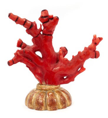 Lot 989 - A coral objet d'art on gilt wood stand, possibly Chinese