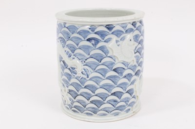 Lot 269 - A Chinese relief-decorated brush pot, in the style of Wang Bingrong