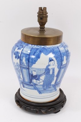 Lot 1066 - A Chinese blue and white vase, converted to a lamp