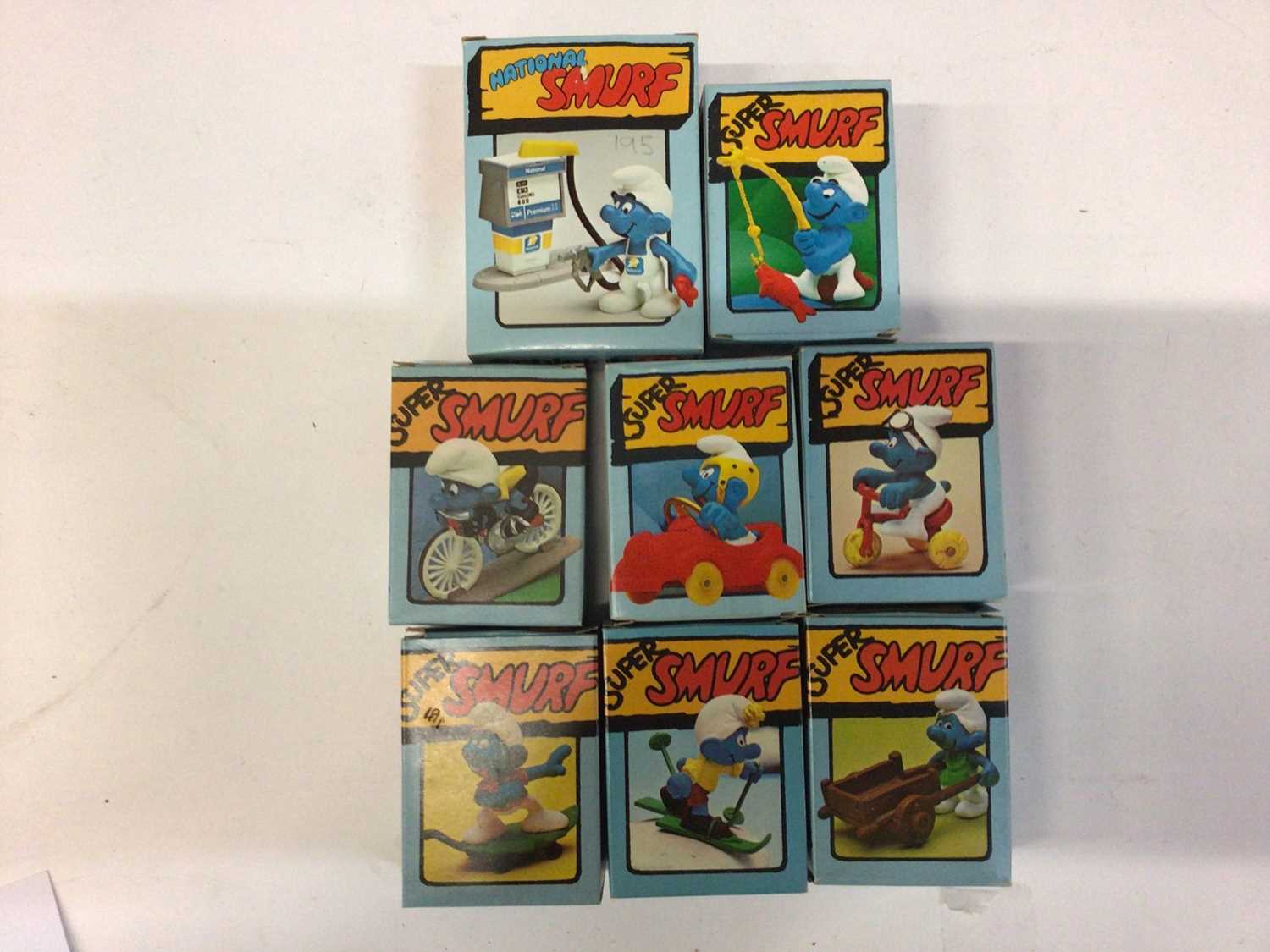 Lot 1826 - Selection of Super Smurf characters in original boxes plus one National Smurf