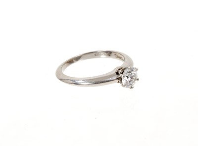 Lot 641 - Tiffany & Co. Diamond single stone ring 0.57cts, D colour, VVS2, boxed with certificate.