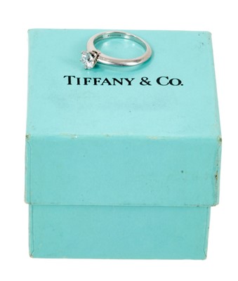 Lot 641 - Tiffany & Co. Diamond single stone ring 0.57cts, D colour, VVS2, boxed with certificate.