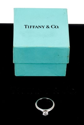 Lot 641 - Tiffany & Co. Diamond single stone ring 0.57cts, D colour, VVS2, boxed with certificate.