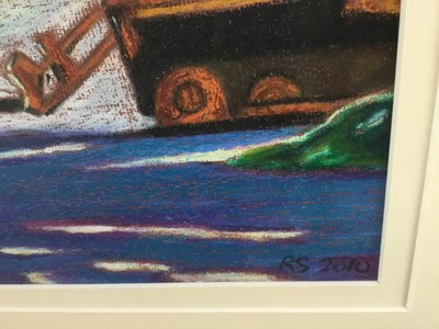 Lot 128 - Richard Stockings, contemporary, pastel - Fishing Boat at Aldeburgh, initialled and dated 2010, 36cm x 56cm, in glazed frame