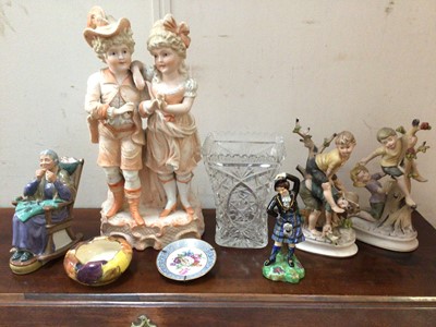 Lot 439 - Royal Doulton figure- A Stitch in Time, HN2352, other figures, two pin dishes and a cut glass vase