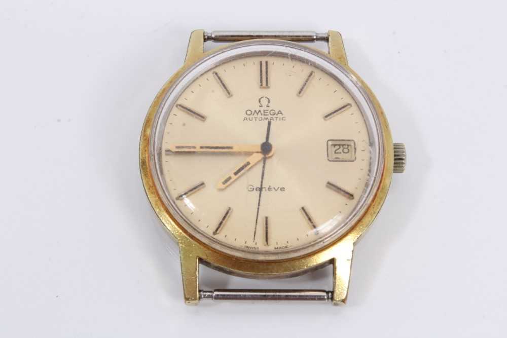 Lot 191 - Omega Automatic Genève watch with gilt dial, date aperture and baton markers in gold plated case