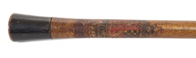 Lot 22 - Rare Victorian wooden Earl Marshall's baton with polychrome painted arms of the The Duke of Norfolk on gold ground with black painted tips, 60.5 cm long