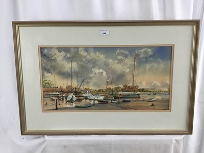 Lot 146 - Melvyn Brinkley, contemporary, watercolour - Woodbridge, signed, 25cm x 51cm, in glazed frame