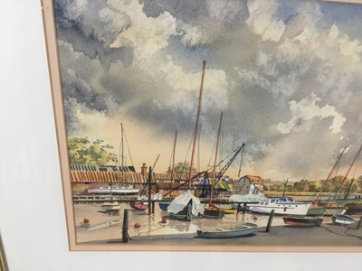 Lot 146 - Melvyn Brinkley, contemporary, watercolour - Woodbridge, signed, 25cm x 51cm, in glazed frame