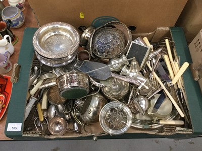 Lot 555 - Two boxes containing silver plated cutlery and other plated wares.